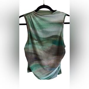 Green And brown swirl Print Clean Girl Ruched Top